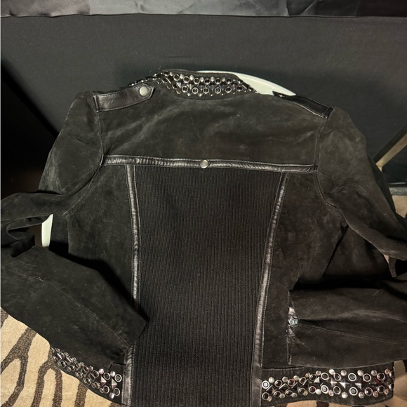 Gorgeous!! Marciano Black Leather Women's Jacket with Silver studded jewels - Picture 6 of 11